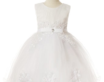 Robe sans manches pour bébé avec applique florale de taille complexe, robe d'enfant, robe de décoration de fleur, robe de fille de fleur, robe de partie