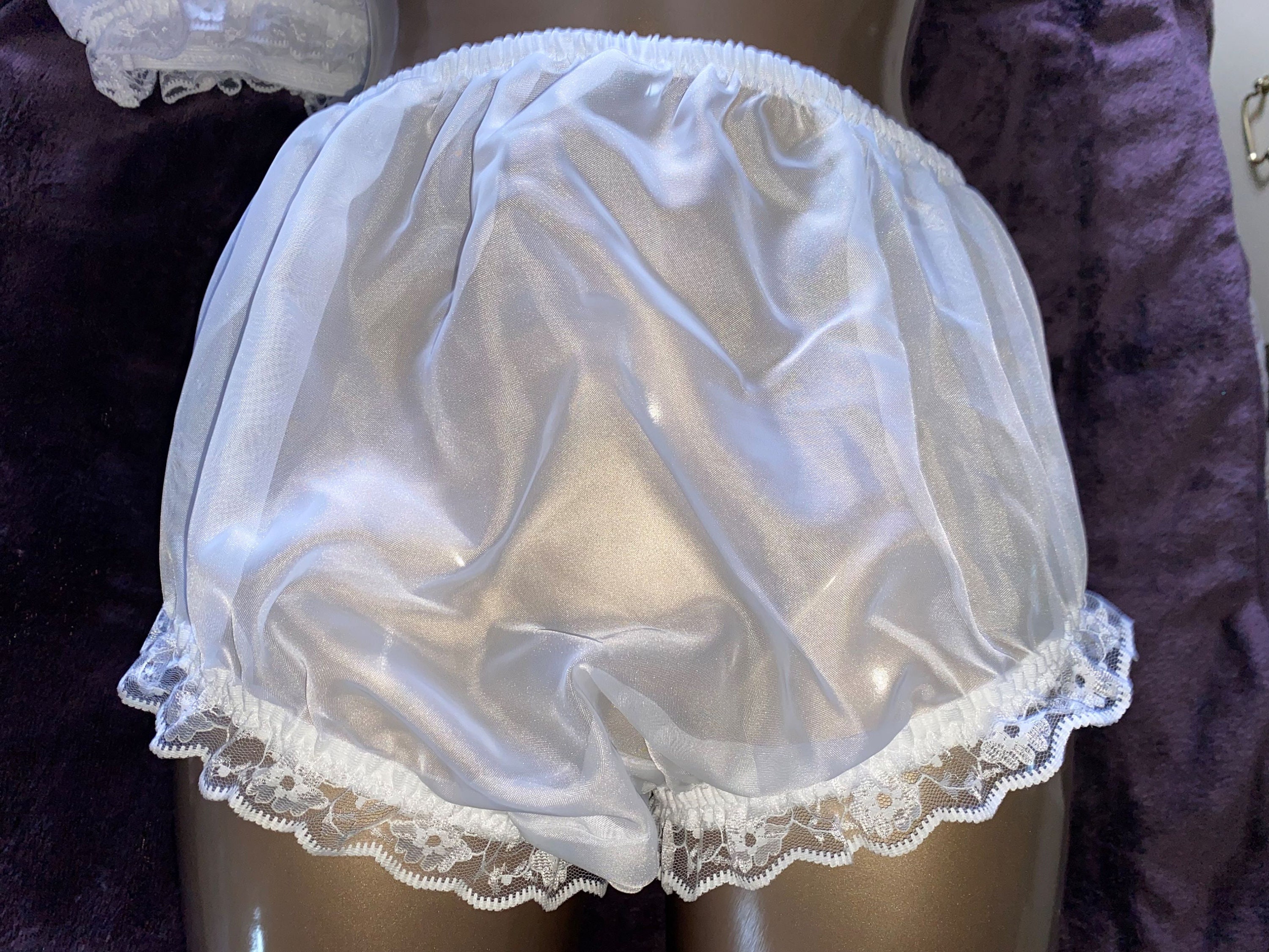 Vintage Style Bridal White 3 Row V Ruffles Sissy Maids Knickers Sheer ...