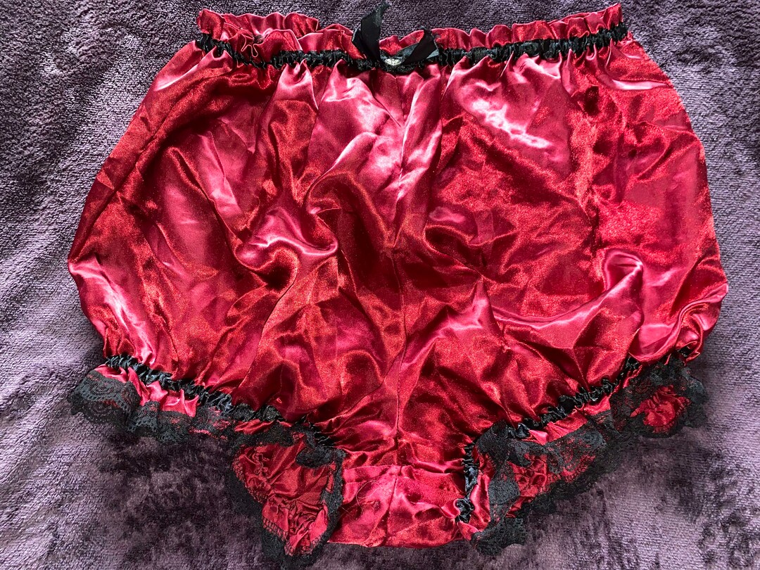 Vintage Slippery Satin Knickers New Granny Panties Burgundy Red With 