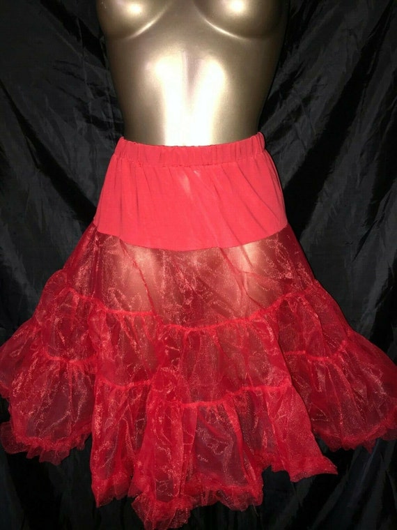 Vintage Crinoline tiered nylon waistband hot red … - image 1