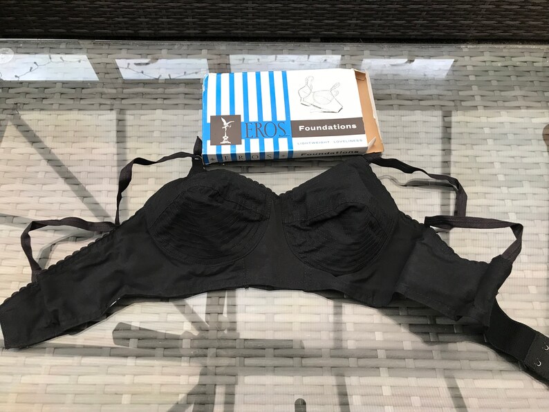New Original BOXED Eros Foundations Spiralled Stitch Black Vintage Bra 36 C Cup