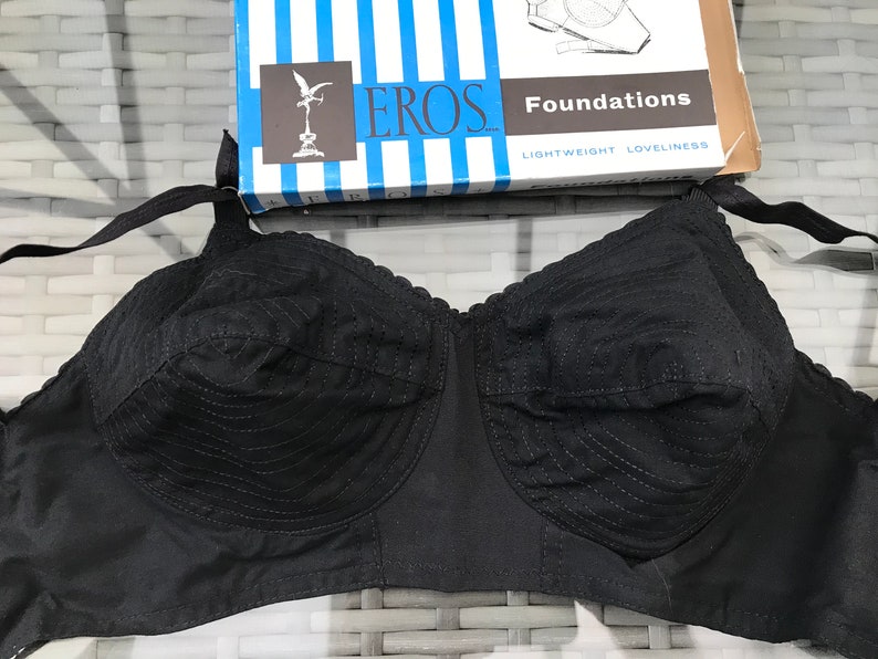 New Original BOXED Eros Foundations Spiralled Stitch Black Vintage Bra 36 C Cup