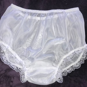 Vintage Style Bridal White With ruffles Sissy knickers Panties sheer Soft Nylon Size Large