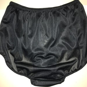 Vintage Style retro knickers 70&#39;s 80&#39;s Nylon lace inset panties Knickers BLACK semi sheer slippery Size L X Large