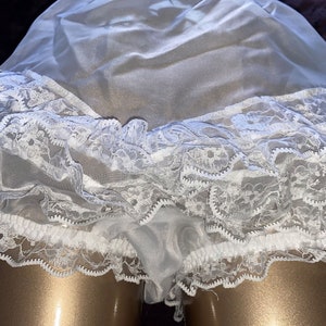 Vintage Style Bridal White 3 row V ruffles Sissy Maids knickers sheer Soft Nylon XL - XX Large