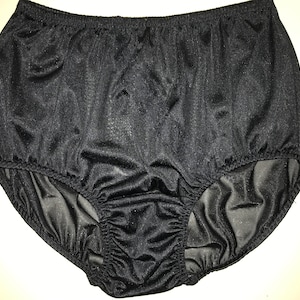 Vintage Style retro knickers 70&#39;s 80&#39;s Nylon lace inset panties Knickers BLACK semi sheer slippery Size L X Large