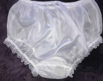 Estilo vintage nupcial branco com babados calcinha Sissy calcinha pura macia de nylon tamanho X Grande
