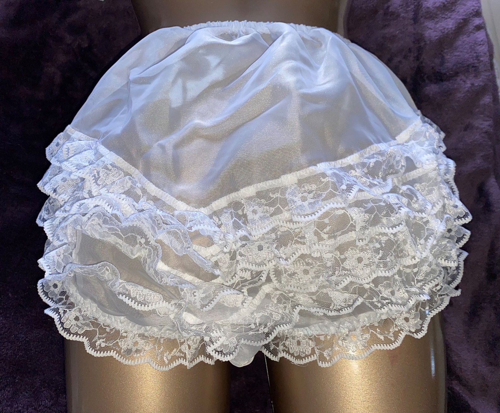 Vintage Style Bridal White 3 Row V Ruffles Sissy Maids Knickers Sheer ...