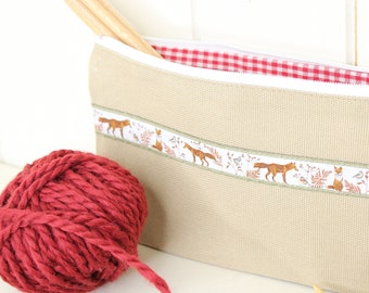 Knitting needle case/ pencil case "Fuchs Webband beige"