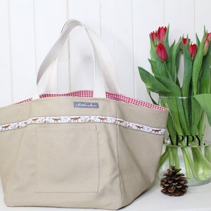 Handarbeitstasche / Henkeltasche/ Projekttasche "Füchse"beige