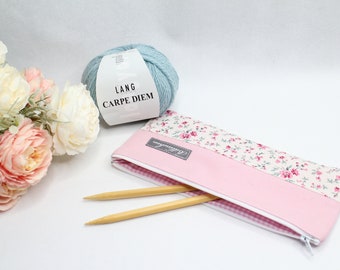 Knitting needle pouch / pencil case "Blümelein rosa"
