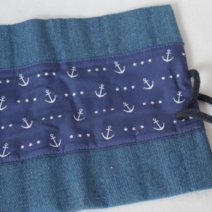 Waldorf pencil case/pencil roll Stars and Anchors image 1