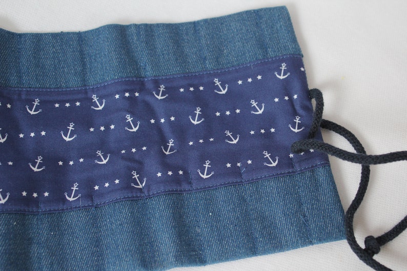 Waldorf pencil case/pencil roll Stars and Anchors image 1