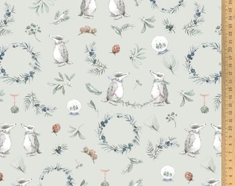 Cotton fabric winter green and badgers