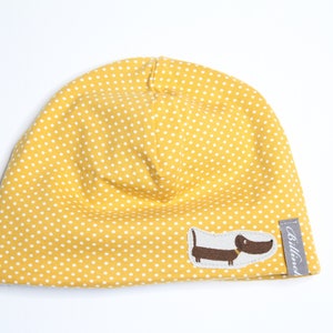 Jerseymütze, Kindermütze, Beanie &quot;Dackelchen&quot; gelb
