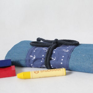 Waldorf pencil case/pencil roll Stars and Anchors image 2