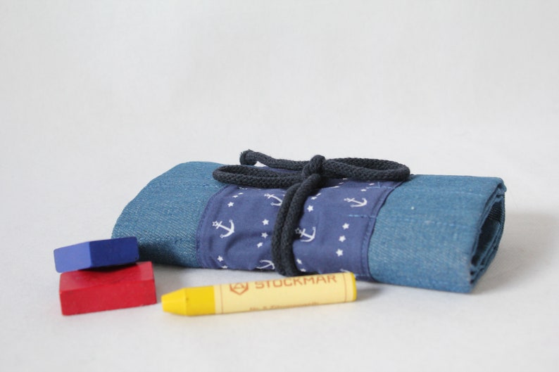 Waldorf pencil case/pencil roll Stars and Anchors image 2