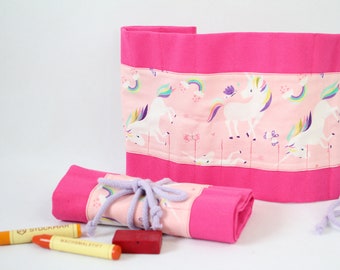 Waldorf pencil case, pencil case, pencil roll, roll-up pencil case Waldorf "Unicorns pink"