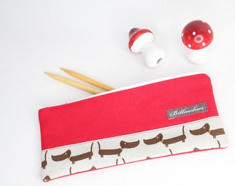 Knitting needle bags, pencil cases "Dachshund red"