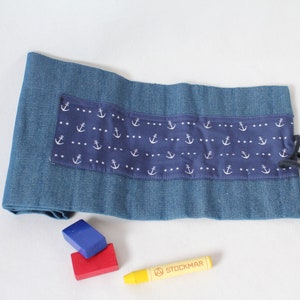 Waldorf pencil case/pencil roll Stars and Anchors image 6