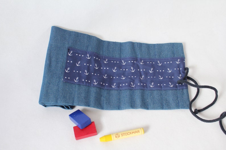 Waldorf pencil case/pencil roll Stars and Anchors image 6