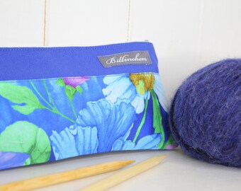 Knitting needle case, needle bag, pencil case, pencil case "Flowers on blue"