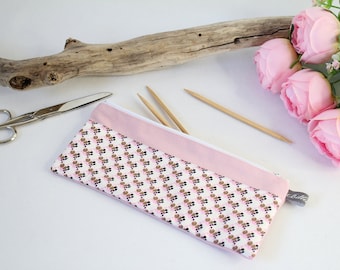 Knitting needle case/ pencil case "Retro Pink"