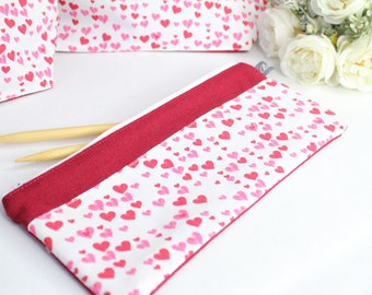 Knitting needle pouch / pencil case "Hearts"