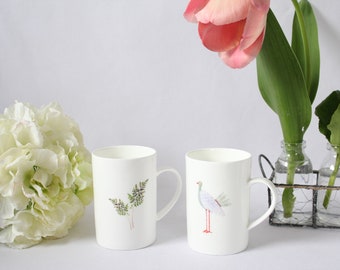 Cup, mug, coffee cup, tea cup cake plate breakfast plate "Little fern and bird of paradise"