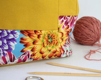 Handmade bag crochet bag knitting bag handle bag project bag "Dahlia yellow"