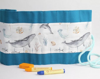 Waldorf pencil case Roll-up pencil case Roll-up pencil case Waldorf "Whales and Dolphins"