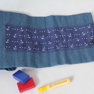 Waldorf pencil case/pencil roll Stars and Anchors image 4