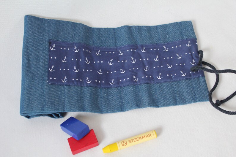 Waldorf pencil case/pencil roll Stars and Anchors image 4