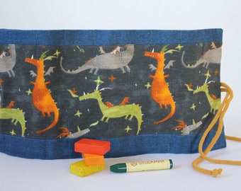 Waldorf pencil case / rolling pencil case Waldorf "Little Dragon Jeans" for 17 wax crayons and 13 blocks, school enrollment, gift