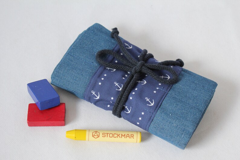 Waldorf pencil case/pencil roll Stars and Anchors image 3