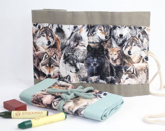 Roll-up pencil case. Waldorf pencil case, Waldorf "Wolves" for 17 pencils and 13 blocks, gift, school enrollment