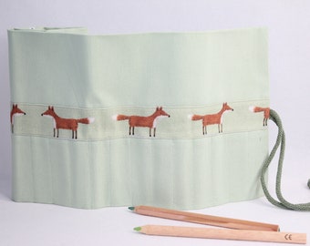 Roll-up pencil case, Waldorf, pencil roll, pencil case for 20 thick colored pencils "Foxes red thick BS"
