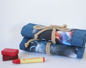 Rollmäppchen /Wadorfmäppchen "Astronauten Jeans" für  Wachsmalstifte und Blöckchen, Einschulung, Geschenk