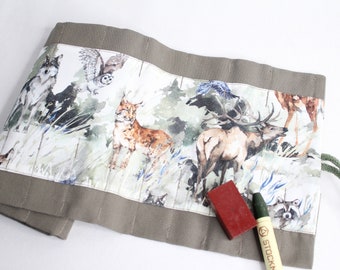 Roll-up pencil case. Waldorf pencil case, Waldorf "Forest Animals" for 17 pencils and 13 blocks, gift, school enrollment