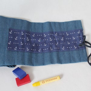 Waldorf pencil case/pencil roll Stars and Anchors image 5