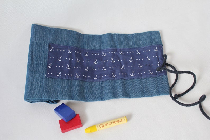 Waldorf pencil case/pencil roll Stars and Anchors image 5