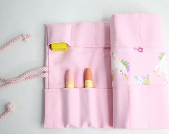 Waldorf pencil case "Little Unicorn" for 17 wax crayons and 13 blocks, school enrollment, gift
