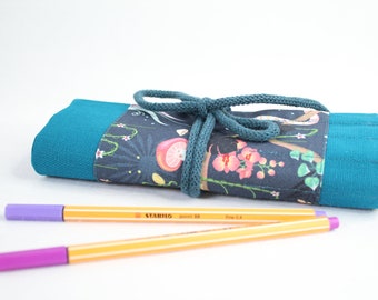 Roll-up pencil case, Waldorf, pencil roll for 20 thin colored pencils "Paradise Garden" gift, school enrollment