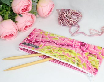 Knitting needle bag/pencil case, needle bag "Pink and Yellow"