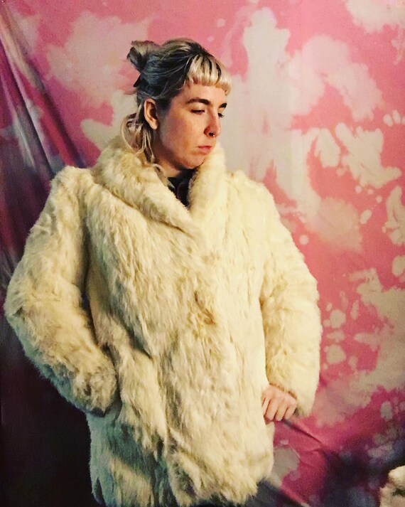 White rabbit fur coat