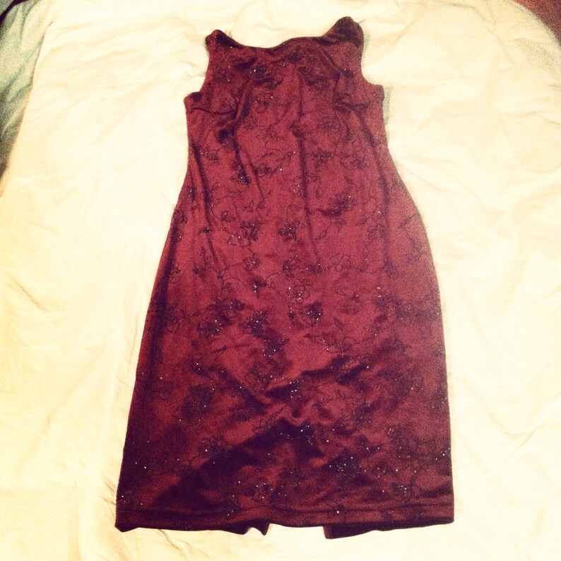 90's Red Velvet with Glitter Floral Print Dress image 6