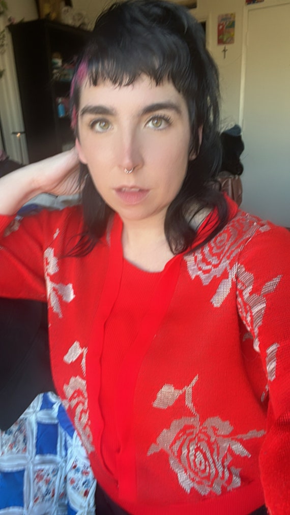 Red Floral 80s Sweater