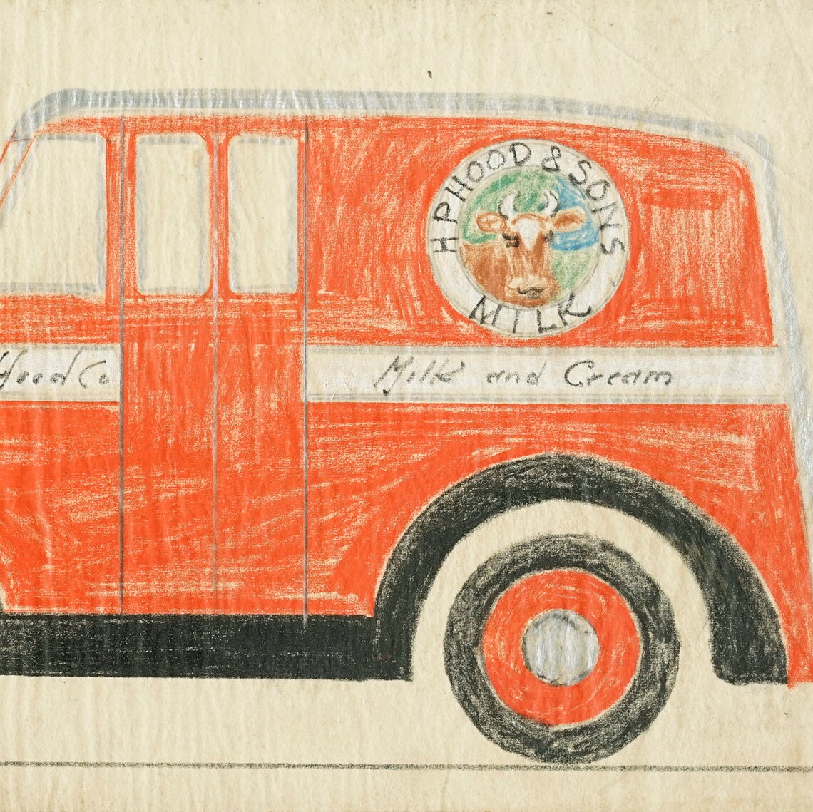 Hood milk truck drawing folk art truck drawing milk truck Etsy