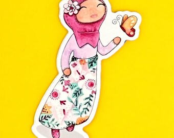 Adesivo impermeabile per ragazza con hijab, decalcomania floreale con cartoni animati musulmani