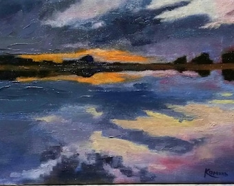 Sunset Landscape painting Original oil painting on canvas Palette knife Impressionist art Home gallery Modern art Father gift wall decor